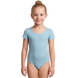 Danskin Childs S 4-6 Leotard Sky Blue Short Sleeve Scoop Neck Dance